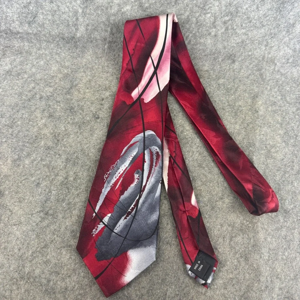 J. Garcia Mens Silk Tie Nature Morte Collection Fifty-Four Red Abstract Art